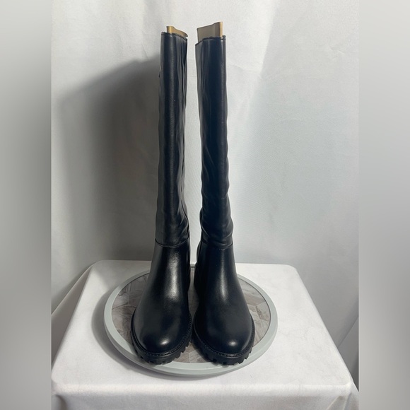 Steve Madden Shoes - Steve Madden Leary Black Leather Tall Lug Sole Boots Size 9M